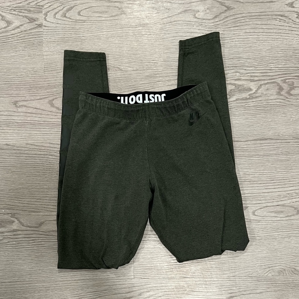 NIKE - dark green leggings w/ ‘Just Do It’ on left leg, size S, great condition